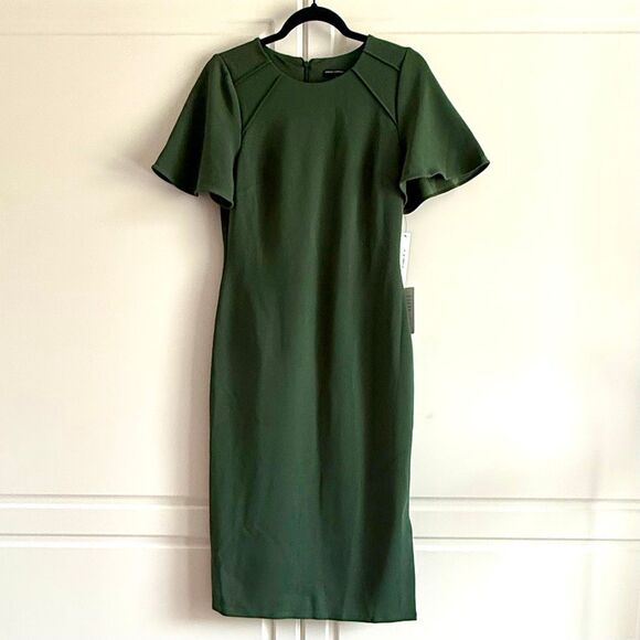 NWT Maggie London flutter sleeves green sheath midi dress Size 6 - Picture 8 of 16